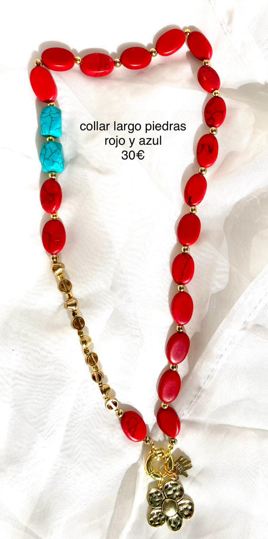 28. Collar Lariat en piedras rojas y azules