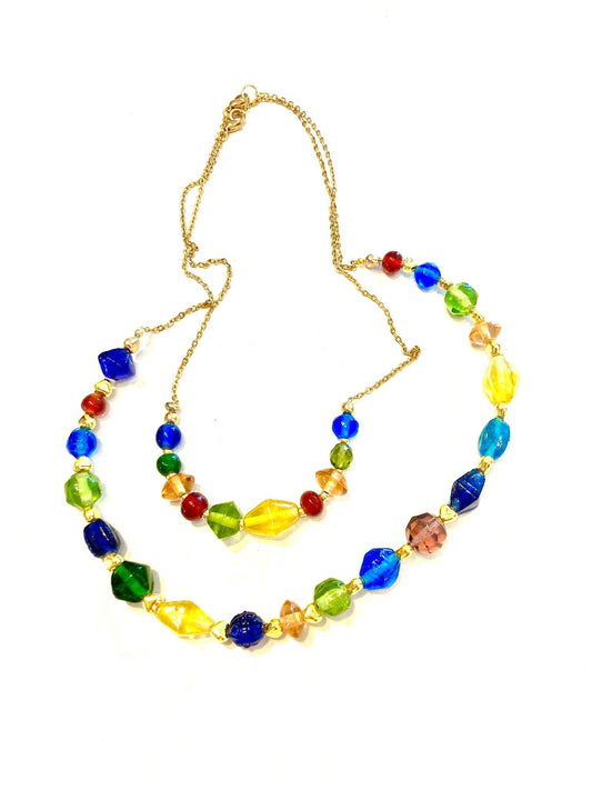 24. Conjunto collares Lariat y Matiné cuentas vidrio colores