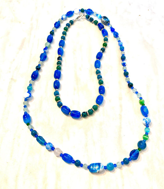 22. Conjunto collares Lariat y Rope cristal azul