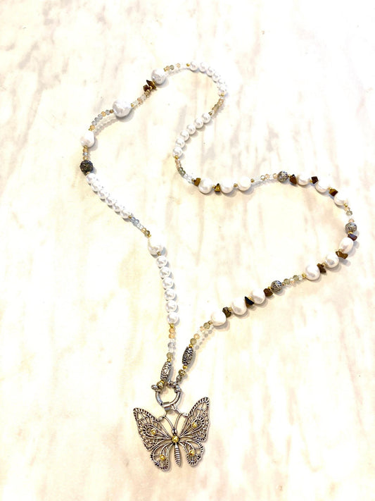 23. Collar Lariat perlas y cristal