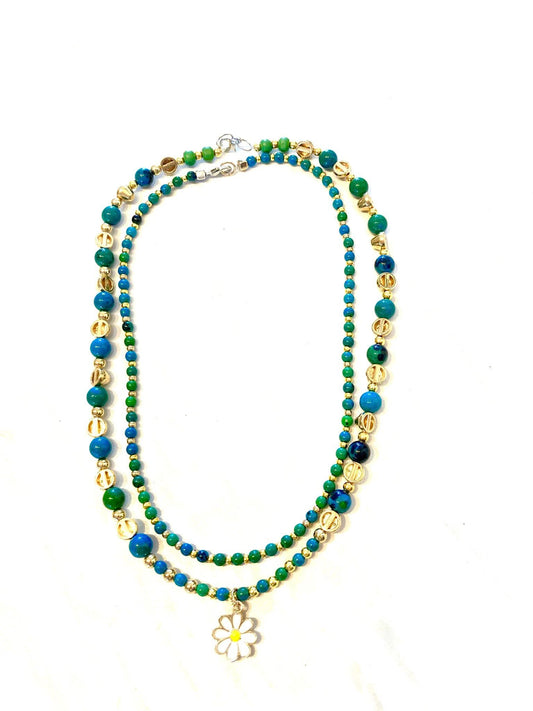 16. Conjunto collares Rope y Matiné piedra azul y metal