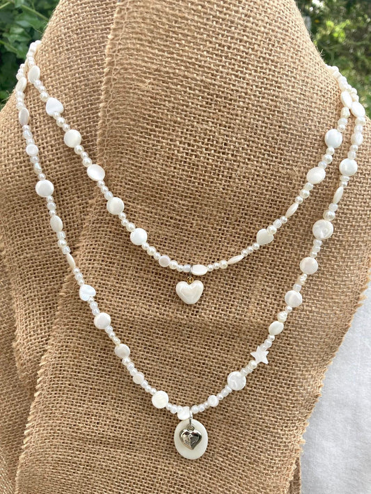 8. Collar doble Lariat perlas y nácar